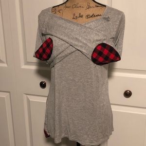 T-shirt tunic with tartan plaid detail